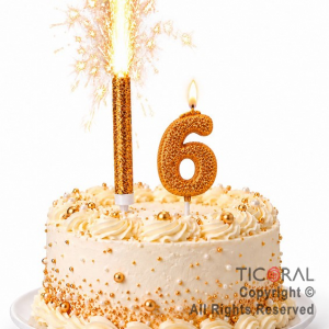 SET BENGALA Y VELA NUMERAL NUMERO 6 CON GIBRE ORO